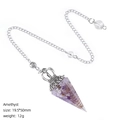 Purple amethyst crystal dowsing pendulum with crown metal cap and silver chain link - Amethyst
