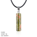 Green Unakite natural stone cylinder pendant necklace with black cord and silver clasp - Unakite Necklace