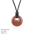 20mm golden sand stone donut pendant necklace with brown braided cord and gold sparkles - Goldstone Donut Necklace