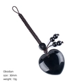 Pendentif cœur en obsidienne de 30 mm avec cordon tressé marron réglable pour sac - Obsidienne