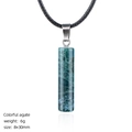 30mm colorful agate cylindrical crystal necklace with green patterned stone and black cord - India Agate Necklace