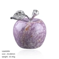 Hand-carved 30mm purple Lepidolite crystal apple with sparkling silver leaf and stem - Lepidolite Apple