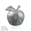30mm natural labradorite apple sculpture with crystal leaf detail on white background - Labradorite Apple