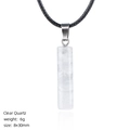 White Clear Quartz cylindrical gemstone pendant on black cord, 8x30mm 6g weight - Clear Quartz Necklace