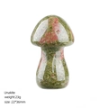 35mm polished Unakite mushroom carving with green and pink stone patterns on white background - 35mm / Unakite