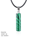 Green malachite cylinder necklace pendant with black braided rope and silver clasp - Malachite (Synthetic) Necklace