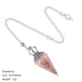 Pendolo in cristallo fragola rosa con cappuccio a corona e catena d'argento per yoga - Quarzo rosa