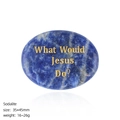 Polished blue sodalite thumb stone engraved with golden What Would Jesus Do text - Sodalite Palm Stone