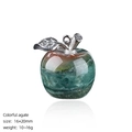 Handcrafted 20mm colorful agate apple pendant with silver metal leaf for DIY necklaces - Indian Agate Apple