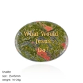 Oval Unakite palm stone with golden 'What Would Jesus Do' engraving for meditation - Unakite Palm Stone