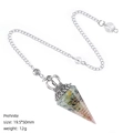 Pendolo in cristallo di prenite con cappuccio a corona d'argento e spirale metallica - Prehnite