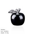 20mm natural black obsidian apple pendant with silver metal leaf for Christmas gift - Obsidian Apple