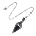 Natural black crystal hex prism pendulum pendant with ornate silver metal filigree - Obsidian (Antique Silver Pendulum)