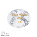 Polished white howlite palm stone with golden WWJD engraving, oval shaped 35x45mm crystal - Howlite Palm Stone