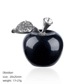 Figura de manzana de obsidiana negra 25mm con hoja de plata y diamantes imitación - 25mm / Manzana de Obsidiana