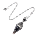 Hexagonal crystal pendulum with black obsidian stones and copper coil in resin - Snowflake Obsidian (Antique Silver Pendulum)