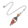 Hexagonal crystal pendulum with red brown stones and vintage silver chain for healing - Red Agate (Antique Silver Pendulum)