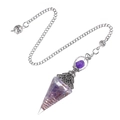 Amethyst crystal resin pendulum with copper coil and silver hex cap on silver chain - Amethyst (Antique Silver Pendulum)