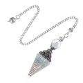 Chakra resin pendulum with colorful crystals and silver metal cone on white background - Aquamarine (Antique Silver Pendulum)