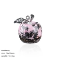 20mm natural rhodonite apple pendant with silver leaf detail for DIY jewelry making - Rhodonite Apple