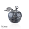 Larvikite stone apple sculpture with silver metal leaf and sparkling rhinestones - 25mm / Larvikite Apple