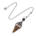 Retro hex pyramid crystal dowsing pendulum with tiger's eye stones and silver chain - Tiger Eye (Antique Silver Pendulum)