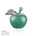 Green Aventurine crystal apple figurine with rhinestone leaf and silver stem, 25mm size - 25mm / Aventurine Apple