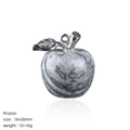 20mm natural Picasso Jasper stone apple pendant with silver metal leaf and ring - Picasso Jasper Apple