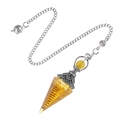Yellow resin hexagonal cone pendulum pendant with copper coil and silver chain - Citrine (Antique Silver Pendulum)