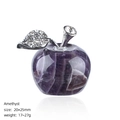 Handcrafted 25mm amethyst crystal apple sculpture with silver leaf and zircon details - 25mm / Amethyst Apple