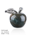 25mm natural colorful agate apple statue with sparkling rhinestone leaf for Christmas decor - 25mm / Indian Agate Apple