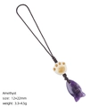 Handmade amethyst fish pendant with cat paw charm and braided cord accessory - Amethyst Fish Pendant