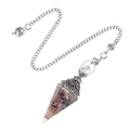 Hexagonal resin orgone pendulum with colorful natural crystals and silver chain - Tourmaline (Antique Silver Pendulum)
