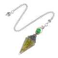 Hexagonal resin pendulum with yellow crystal stones and green raw stone in silver finish - Peridot Crystal (Antique Silver Pendulum)