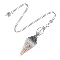 Cone-shaped resin pendulum pendant with white crystal chips and copper spiral wire - White Turquoise (Antique Silver Pendulum)