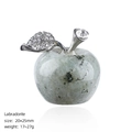 Natural 25mm Labradorite crystal apple figurine with silver leaf and sparkling rhinestones - 25mm / Labradorite Apple