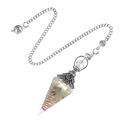 Natural crystal resin pendulum with copper coil and colorful stones on silver chain - Prehnite (Antique Silver Pendulum)
