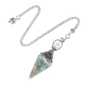Conical resin dowsing pendulum with green natural stones and silver chain detail - Amazonite (Antique Silver Pendulum)