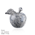Natural Picasso Jasper apple gemstone sculpture with silver rhinestone leaf 20x25mm - 25mm / Picasso Jasper Apple