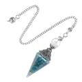 Hexagonal crystal pendulum with turquoise chips and vintage silver metal chain - Blue Apatite (Antique Silver Pendulum)