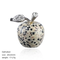 25mm Dalmatian jasper stone apple figurine with silver metal leaf for home decor - 25mm / Dalmatian Stone Apple