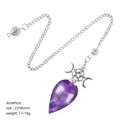 Water drop amethyst pendulum with triple moon and pentagram on silver chain - Amethyst