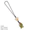 Handmade Unakite fish pendant charm with white ceramic cat paw bead for bags and keys - Unakite Fish Pendant