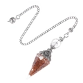 Natural crystal resin pendulum with gold sandstone flakes and silver alloy metal chain - Goldstone (Antique Silver Pendulum)