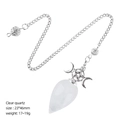 Clear quartz water drop pendulum with silver triple moon and pentagram on metal chain - Clear Quartz