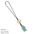 Handmade green aventurine fish pendant with ceramic cat paw bead for phone or keys - Green Aventurine Fish Pendant