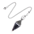 Deep blue sparkling sandstone pendulum with antique silver cap and metal chain for dowsing - Blue Goldstone (Antique Silver Pendulum)