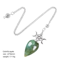 Green Agate Drop Pendulum with Triple Moon Symbol and Silver Chain for Meditation - Indian Agate