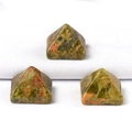 Three natural unakite crystal pyramids with green and pink stone textures - 14mm / Unakite