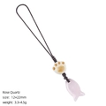 Natural rose quartz fish pendant and ceramic cat paw phone strap in pink and brown - Rose Quartz Fish Pendant